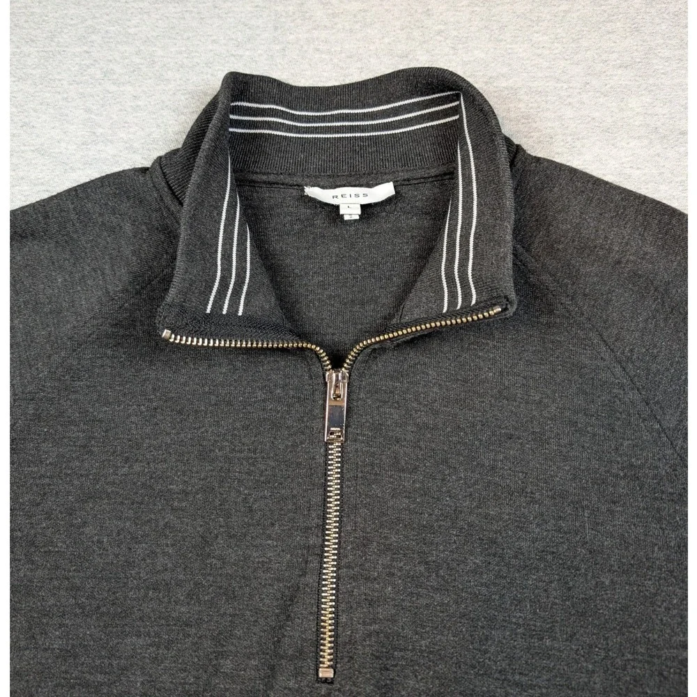 Reiss Matty Mens Charcoal Grey Quarter Zip Pullover Sweatshirt Size L Raglan